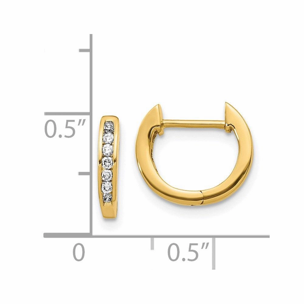 14K Gold Polished Diamond Hinged Hoop Earrings