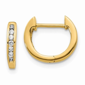 14K Gold Polished Diamond Hinged Hoop Earrings
