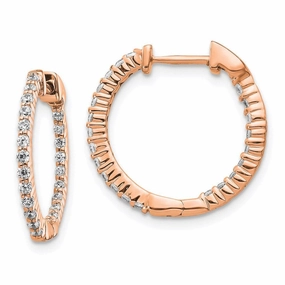 14k Rose Gold Polished Diamond In and Out Hinged Hoop Earrings