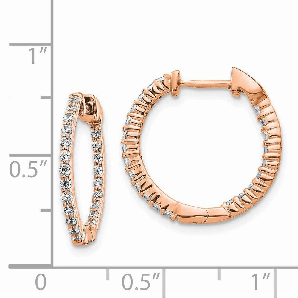 14k Rose Gold Polished Diamond In and Out Hinged Hoop Earrings