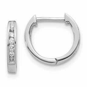 14K White Gold Polished Diamond Hinged Hoop Earrings