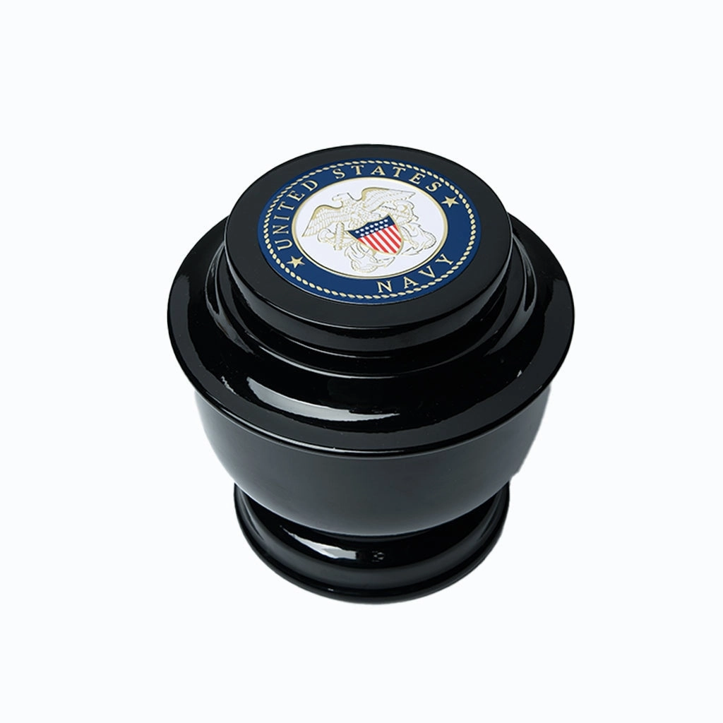 ADULT - Simple Alloy Urn -5-5050- Black with Military Emblem