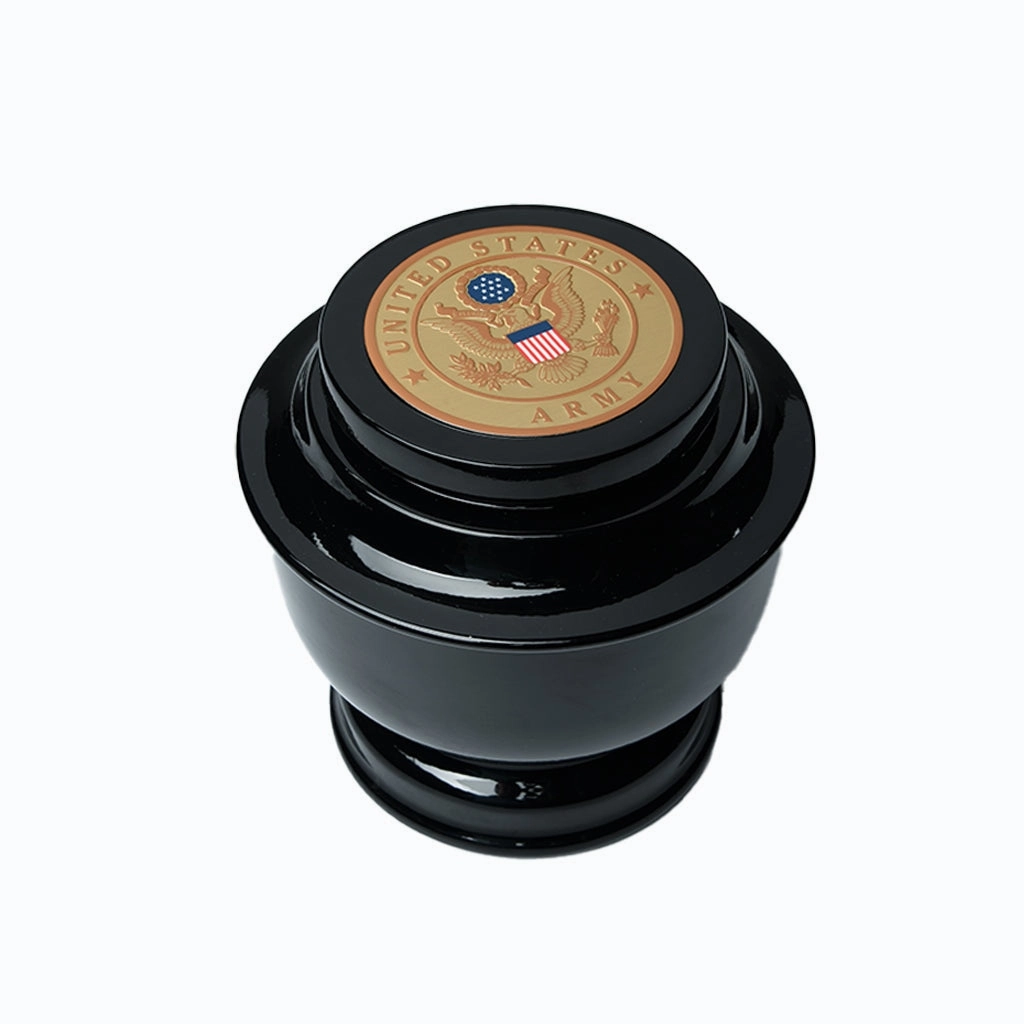 ADULT - Simple Alloy Urn -5-5050- Black with Military Emblem