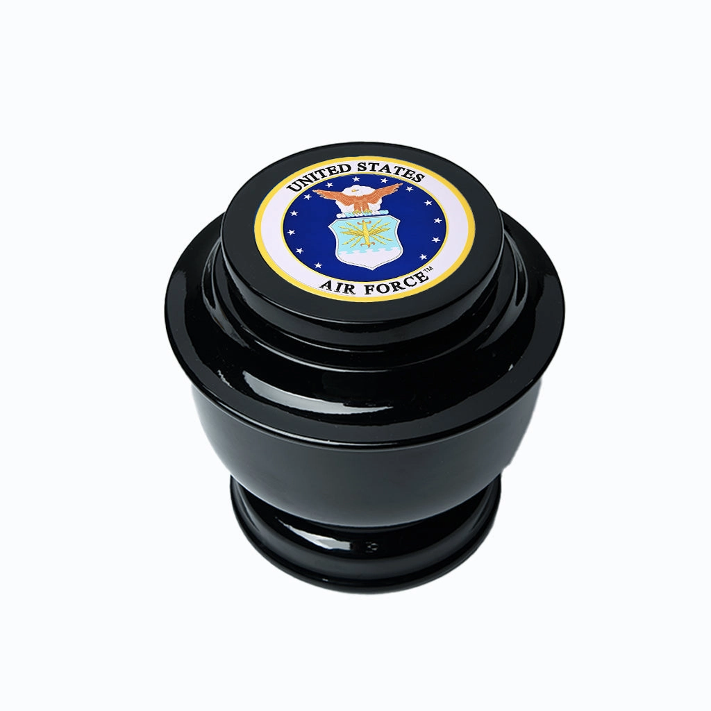 ADULT - Simple Alloy Urn -5-5050- Black with Military Emblem