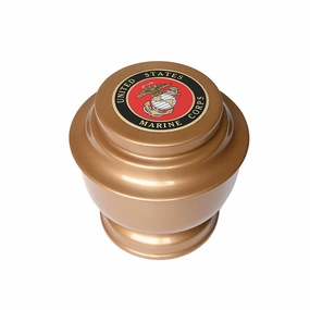ADULT - Simple Alloy Urn -5-5050- Gold with Military Emblem
