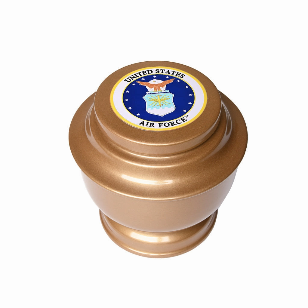 ADULT - Simple Alloy Urn -5-5050- Gold with Military Emblem