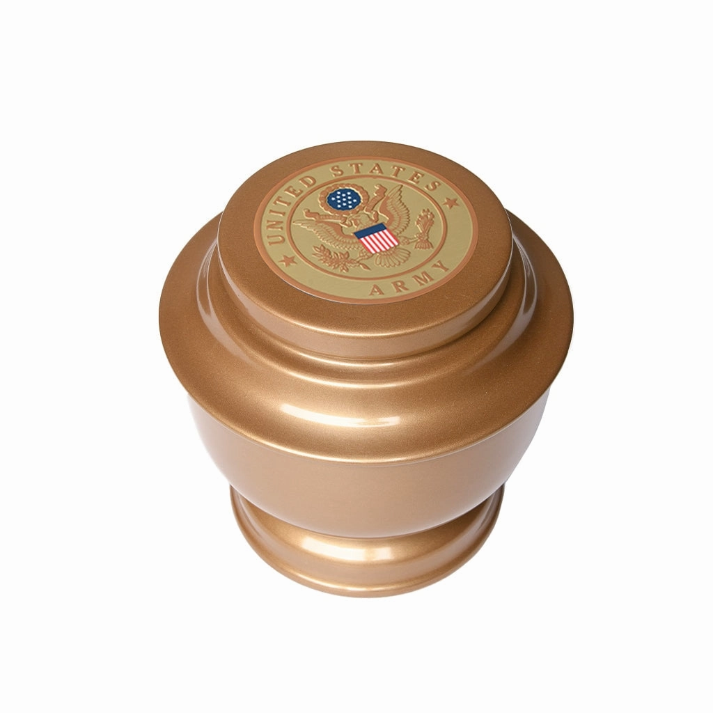 ADULT - Simple Alloy Urn -5-5050- Gold with Military Emblem