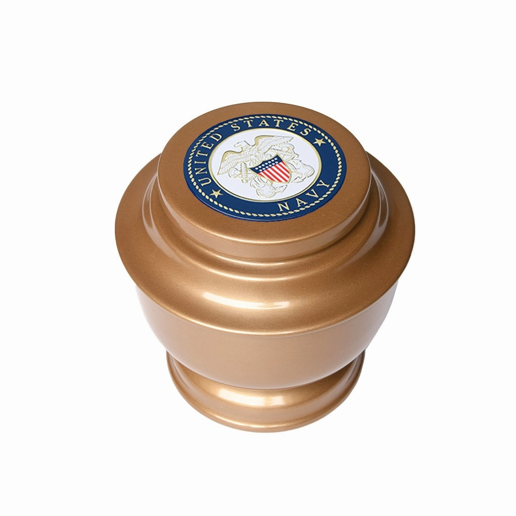 ADULT - Simple Alloy Urn -5-5050- Gold with Military Emblem