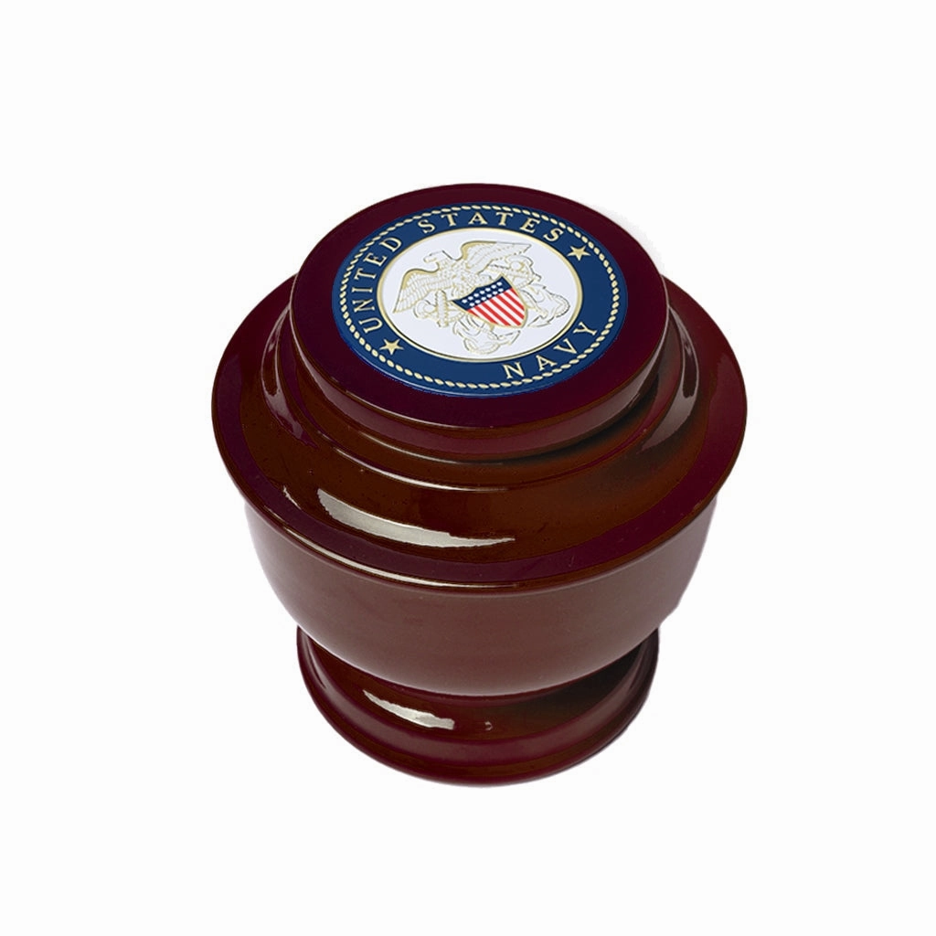 ADULT - Simple Alloy Urn -5-5050- Maroon with Military Emblem