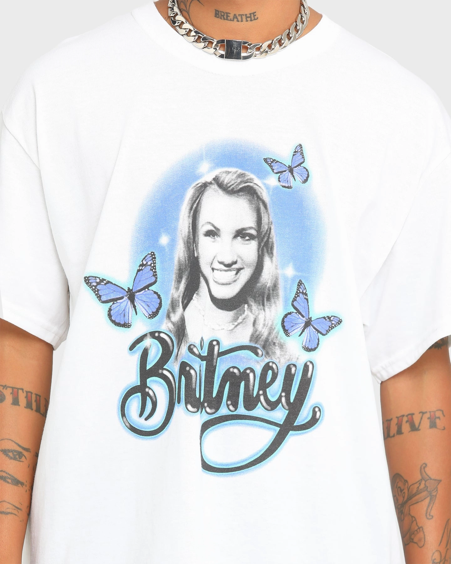Britney Spears Butterflies Short Sleeve T-Shirt White