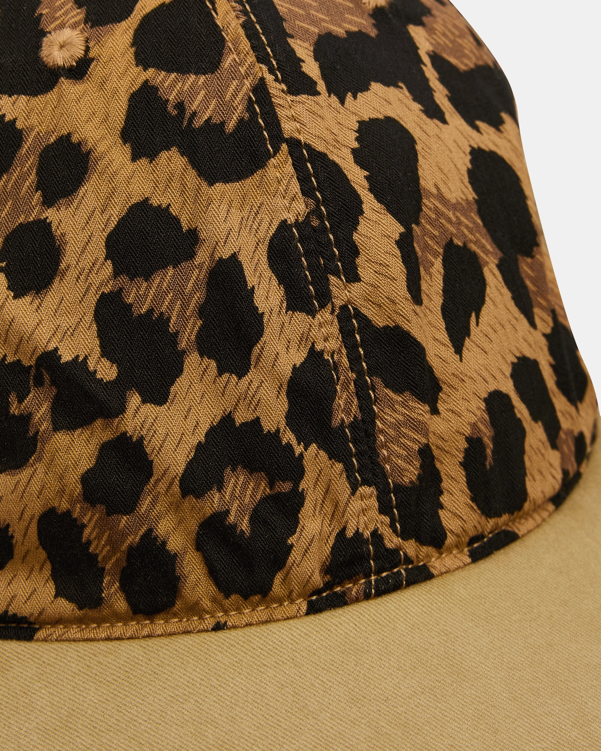 Cotton Herringbone Leopard Baseball Cap Brown