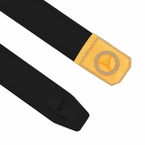 Crisp Gold Diamond Buckle Leather Belt For Men