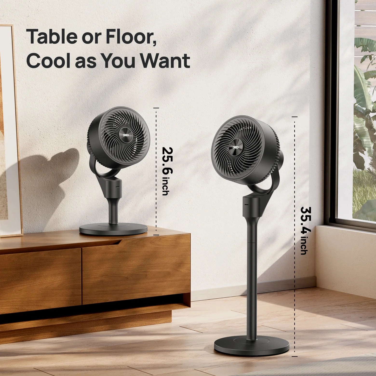 Dreo DR-HPF011 Black 2-in-1 Oscillating Fans for Table or Floor, 80ft