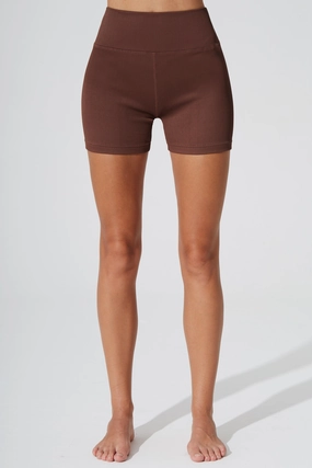 Esmeray High Waist Ribbed Short - Maroon Choco