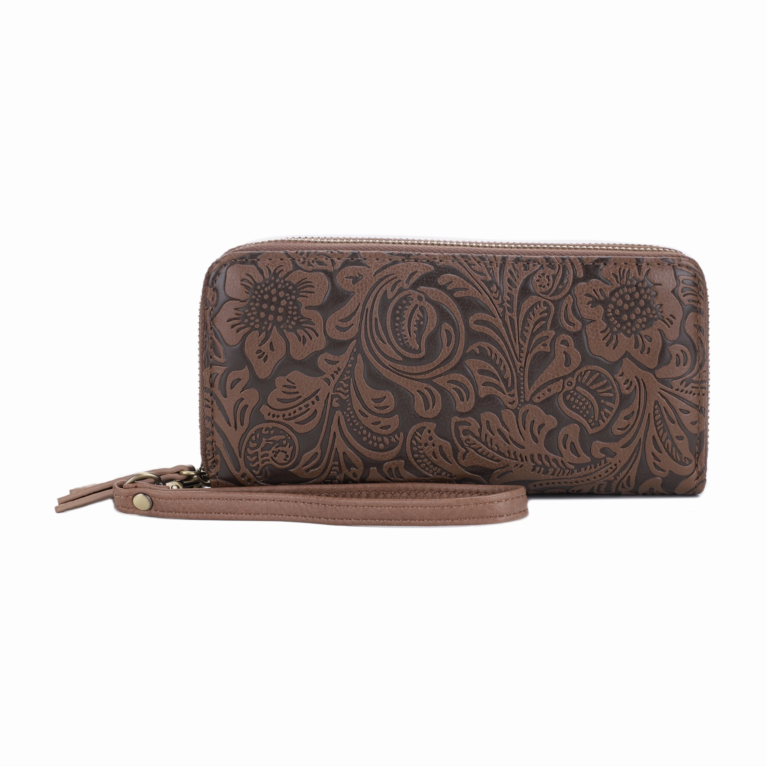 Filly Flora Embossed Wallet with Wrist Strap