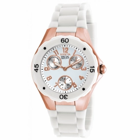 Invicta 18798 Women's Angel White Dial Rose Gold Steel White Silicone Strap Watch