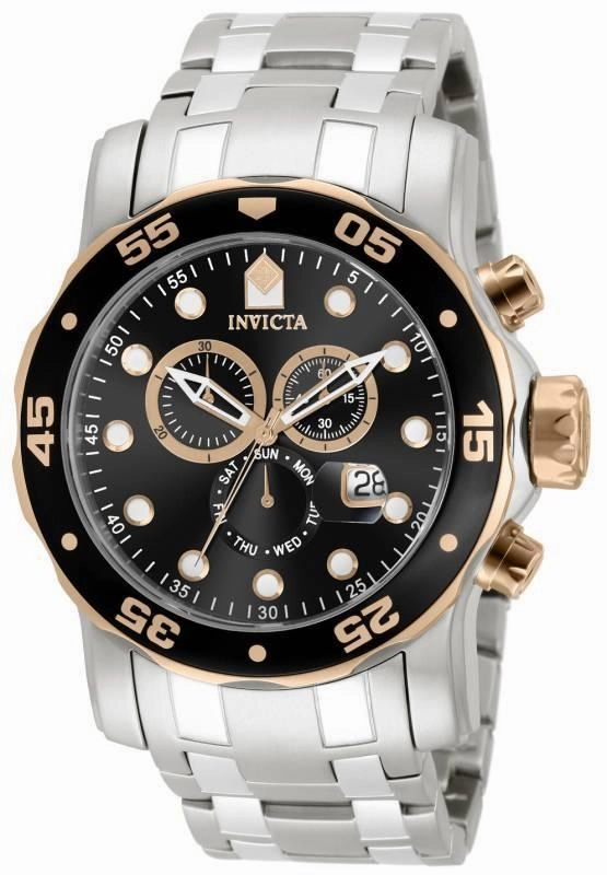 Invicta 80036 Men's Pro Diver Scuba Chronograph Black Dial Stainless Steel Bracelet Dive Watch