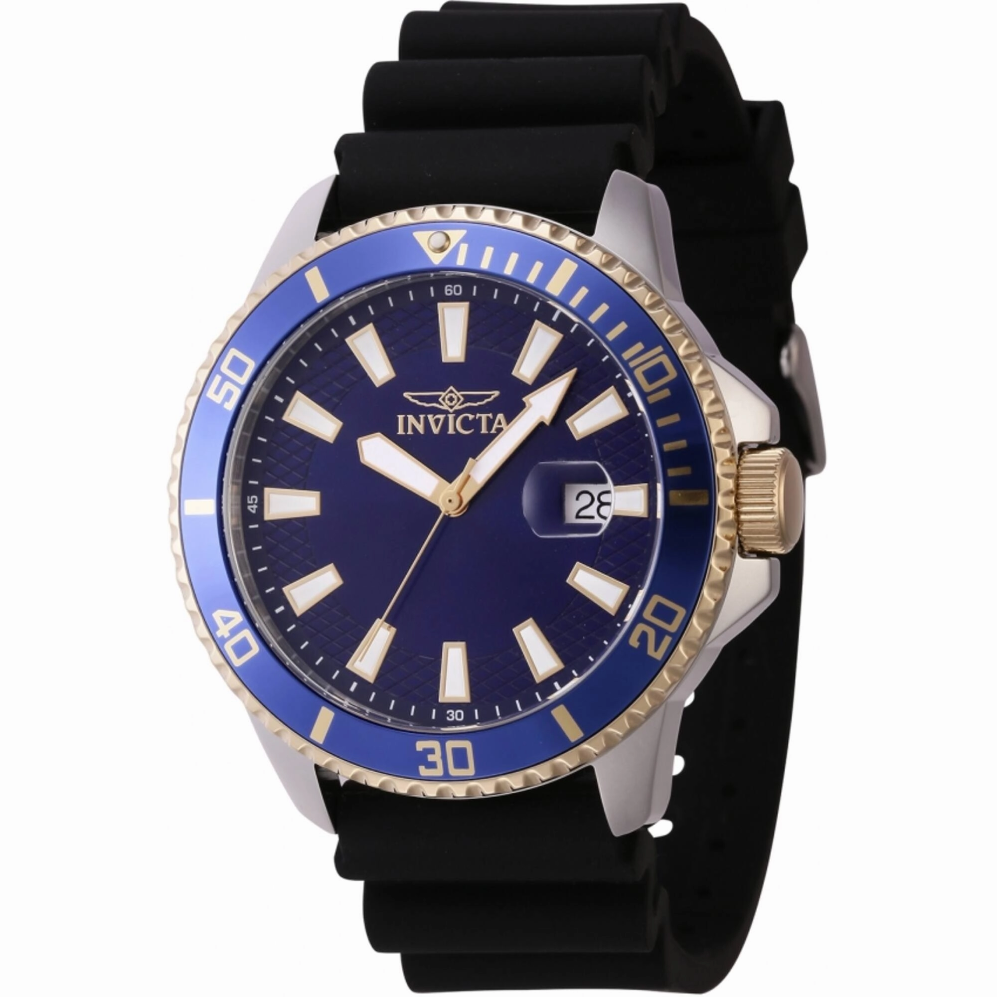 Invicta Men's Quartz Watch - Pro Diver Date Blue Dial Black Silicone Strap | 46133