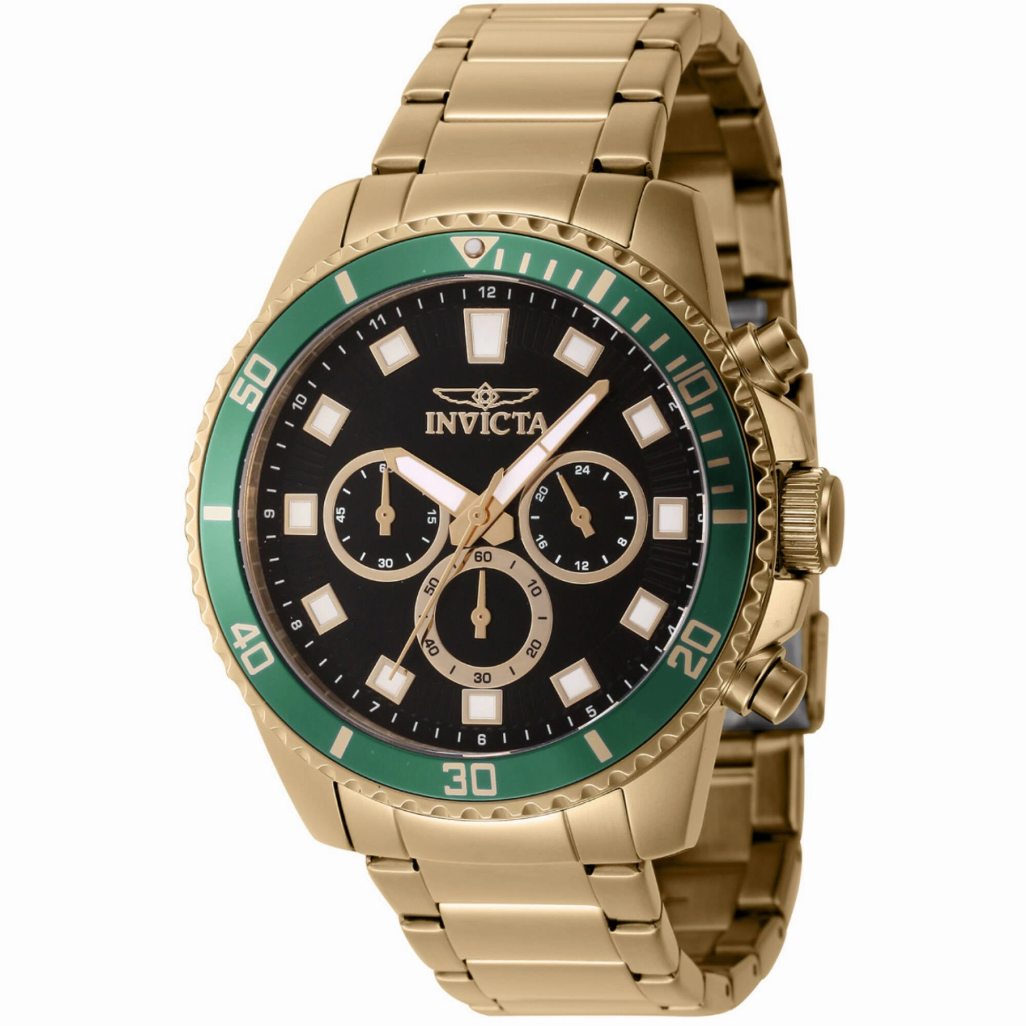 Invicta Men's Quartz Watch - Pro Diver Green Bezel Yellow Gold Bracelet | 46055