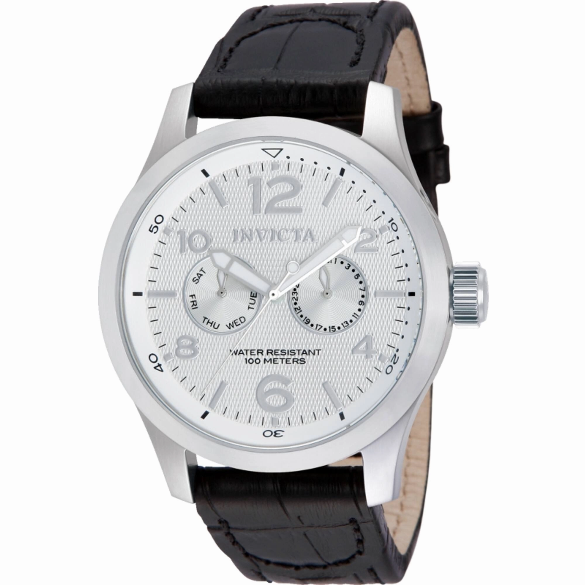 Invicta Men's Watch - I-Force Date-Day Silver Tone Dial Black Leather Strap | 13008