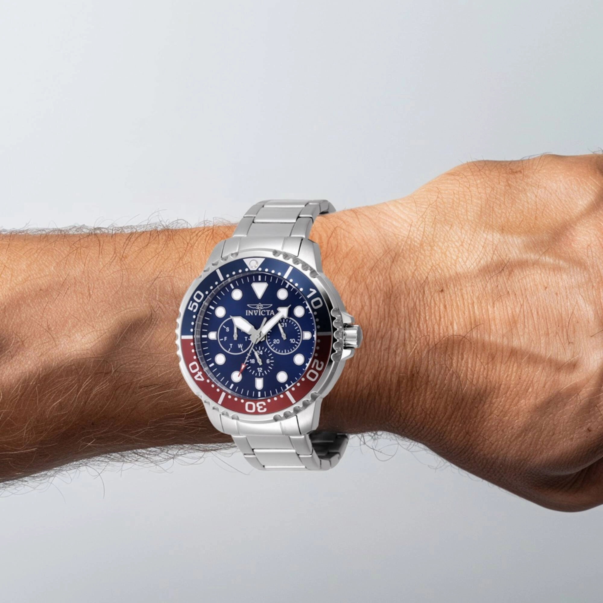 Invicta Men's Watch - Pro Diver Blue and Red Rotating Bezel Steel Bracelet | 47227