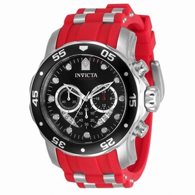 Invicta Men's Watch - Pro Diver Chronograph Black Dial Silver and Red Strap | 34009