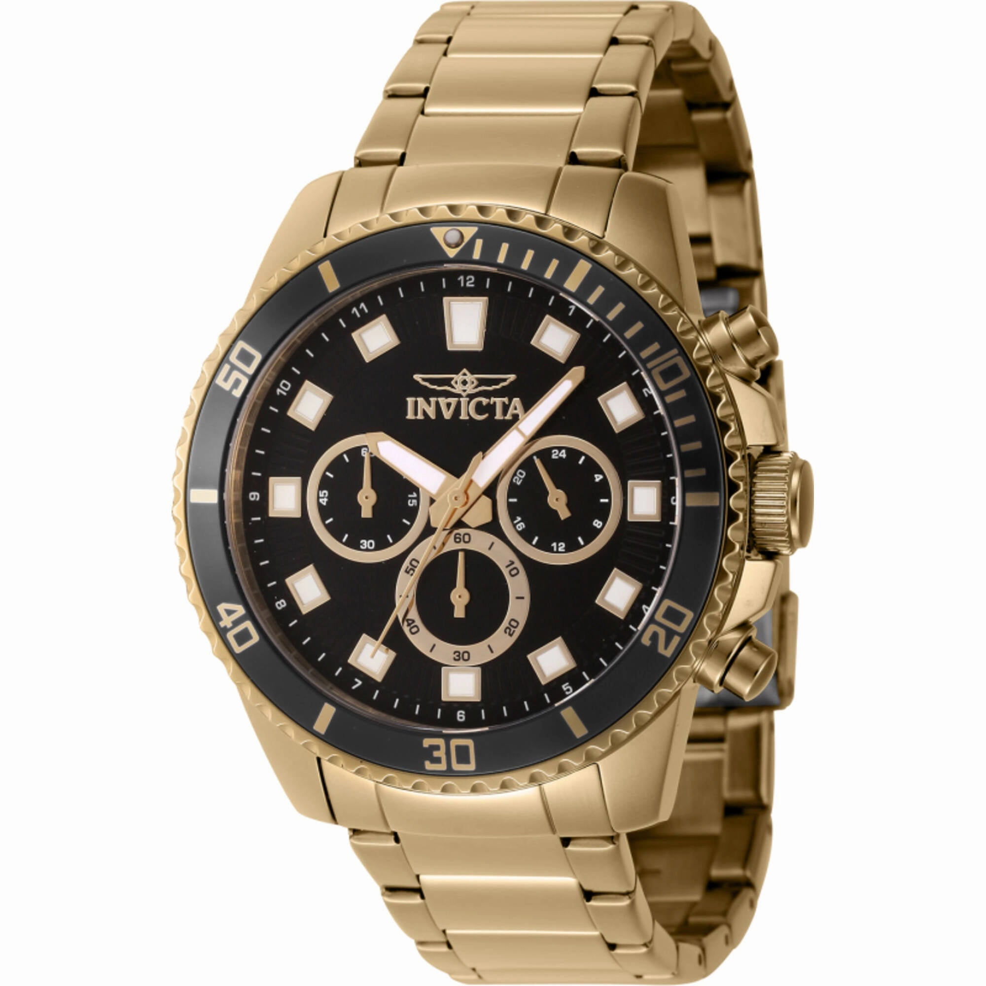 Invicta Men's Watch - Pro Diver Chronograph Black Dial Yellow Gold Bracelet | 46054