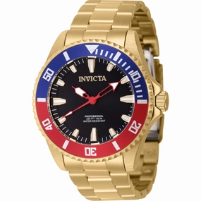 Invicta Men's Watch - Pro Diver Quartz Black Dial Yellow Gold Steel Bracelet | 46648