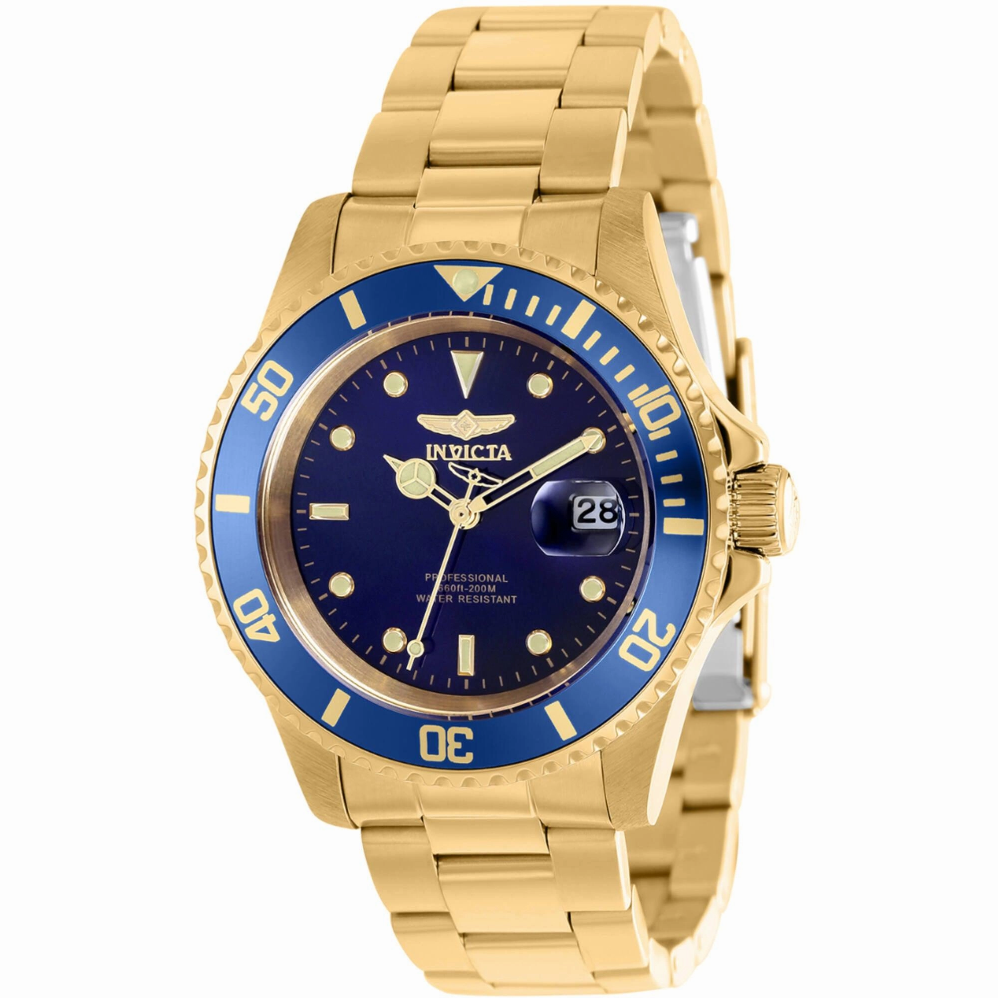 Invicta Men's Watch - Pro Diver Quartz Blue Dial Yellow Gold Steel Bracelet | 37159