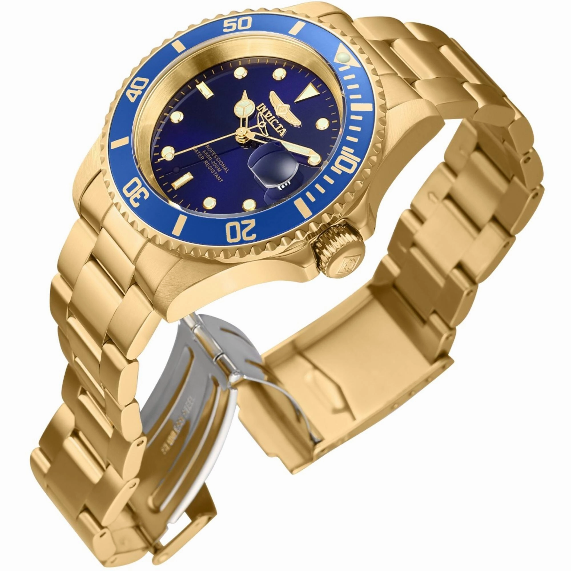 Invicta Men's Watch - Pro Diver Quartz Blue Dial Yellow Gold Steel Bracelet | 37159
