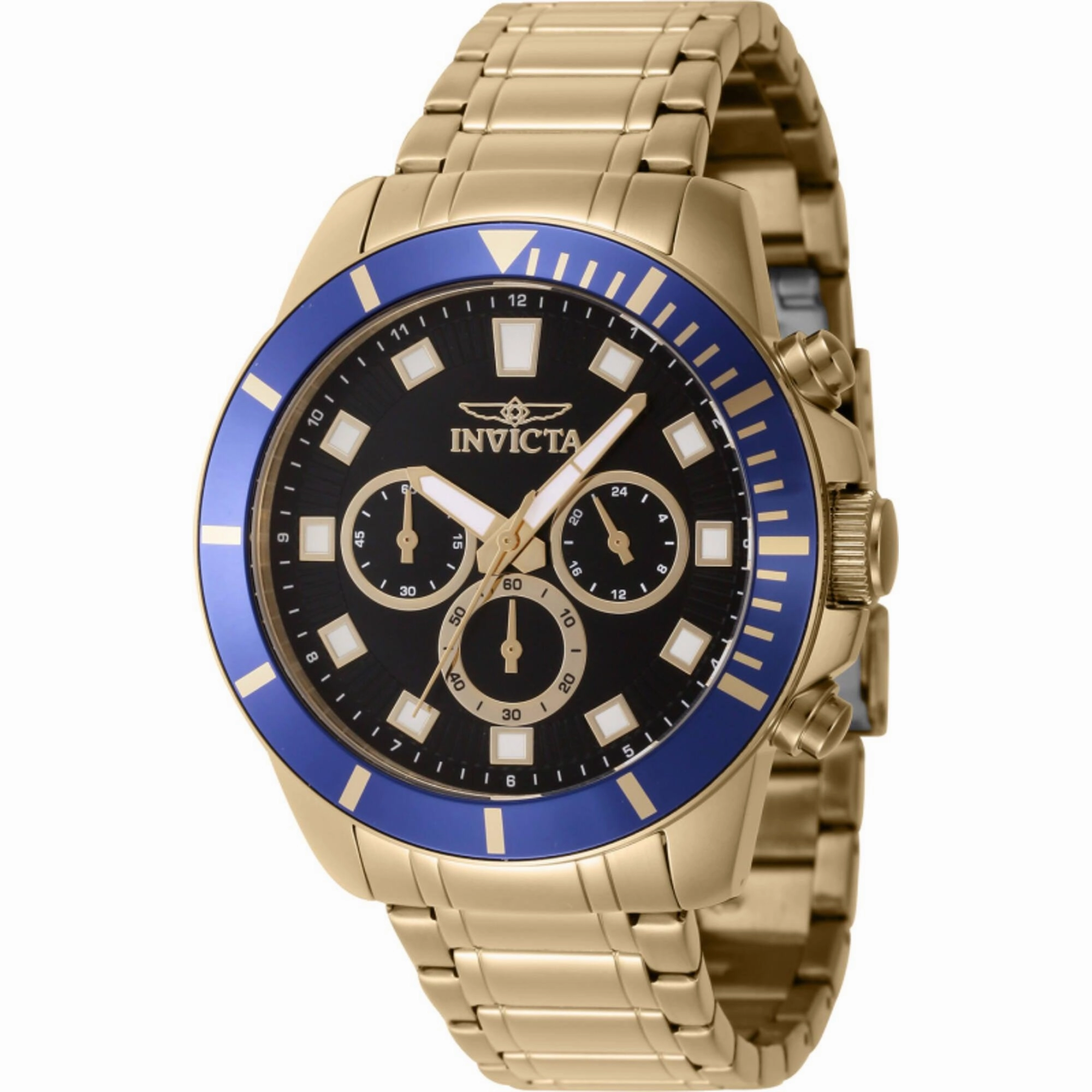 Invicta Men's Watch - Pro Diver Quartz Chrono Black Dial Yellow Gold Steel | 46044