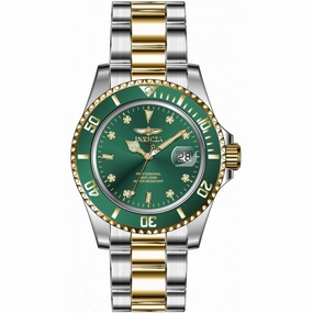 Invicta Men's Watch - Pro Diver Quartz Green Dial Two Tone Steel Bracelet | 43542