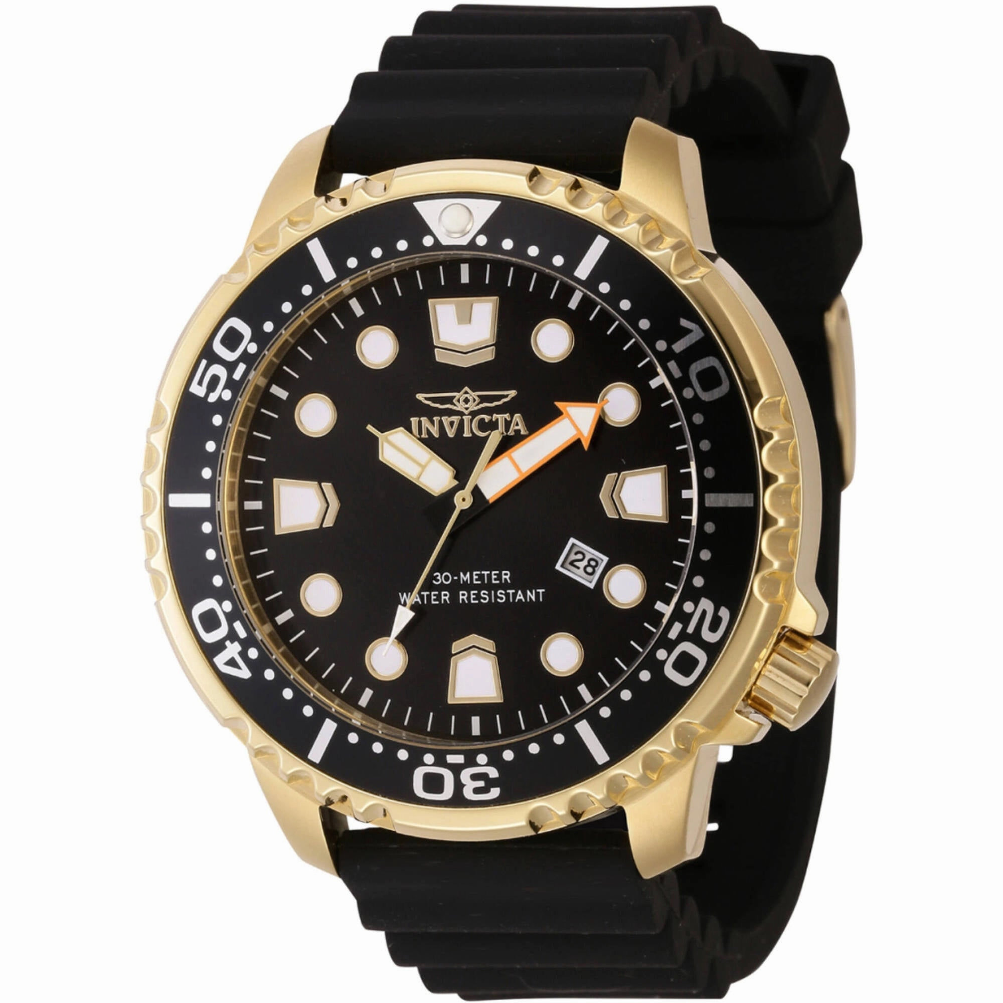 Invicta Men's Watch - Pro Diver Yellow Gold Case Black Dial Silicone Strap | 44833