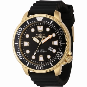 Invicta Men's Watch - Pro Diver Yellow Gold Case Black Dial Silicone Strap | 44833