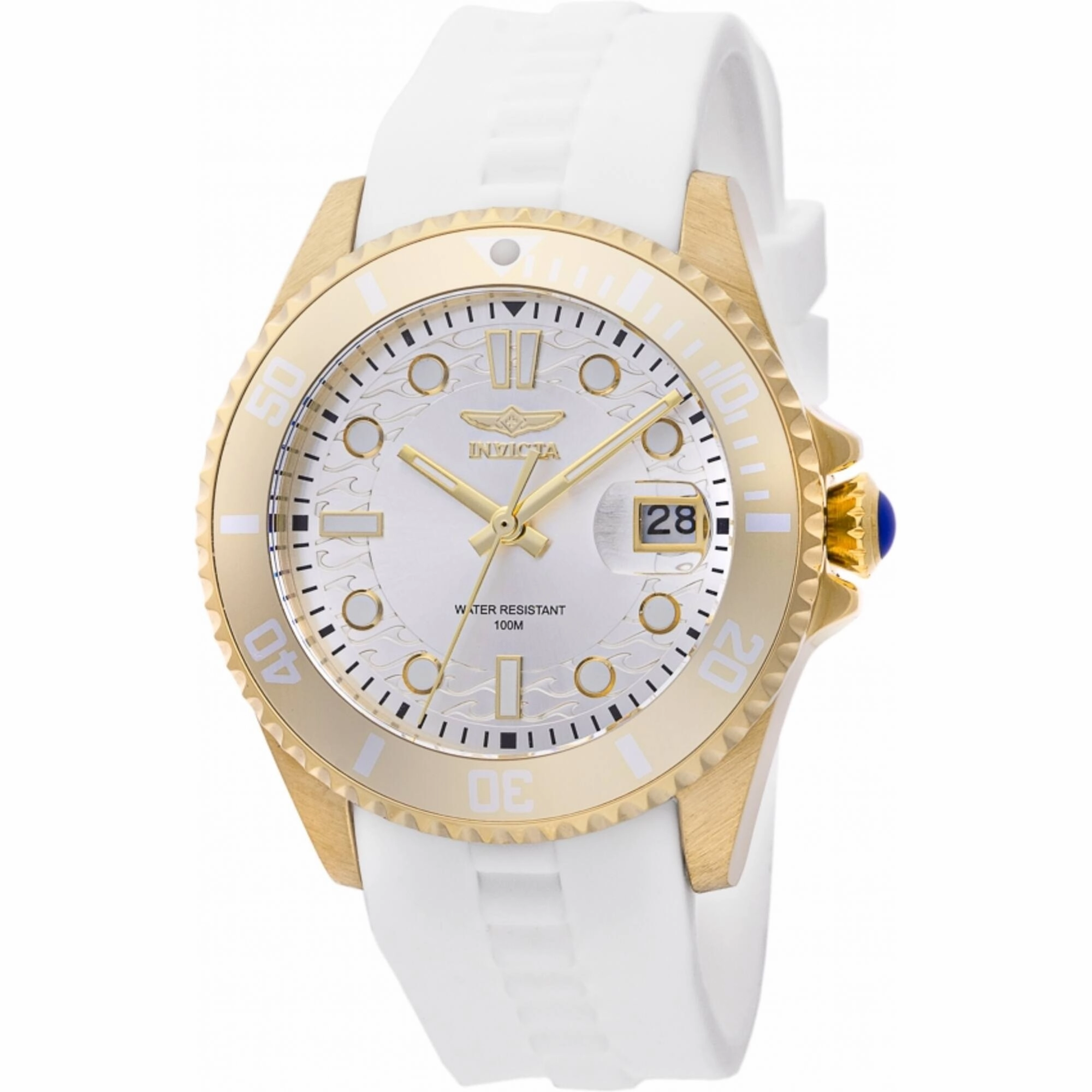 Invicta Women's Quartz Watch - Pro Diver Silver Tone Dial White Silicone Strap | 46694