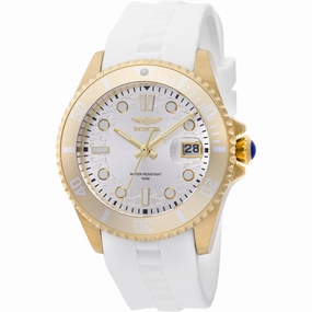 Invicta Women's Quartz Watch - Pro Diver Silver Tone Dial White Silicone Strap | 46694