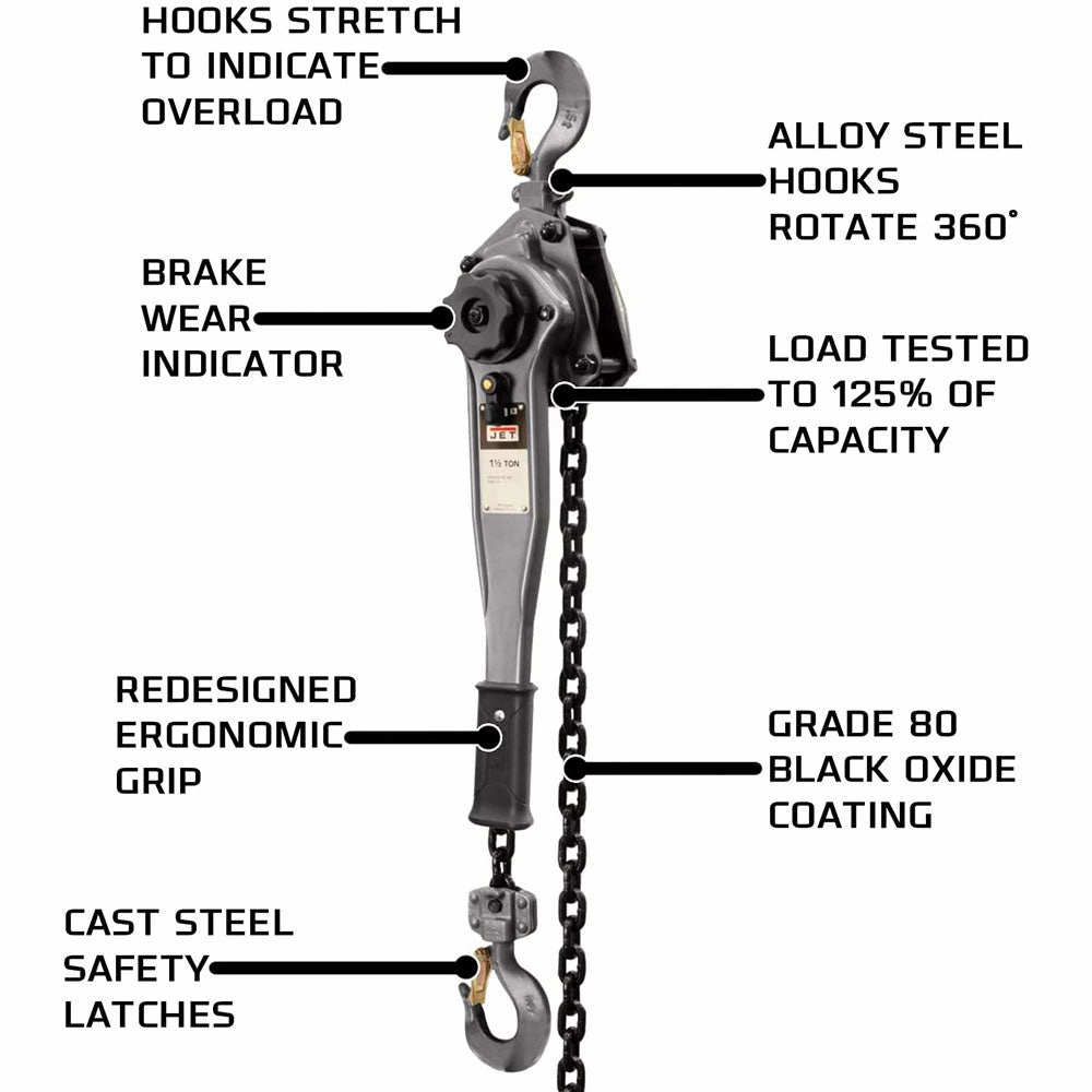 JET 287403 JLP-150A-20 JLP-A Series 1-1/2 Ton 20' Lift Lever Hoist