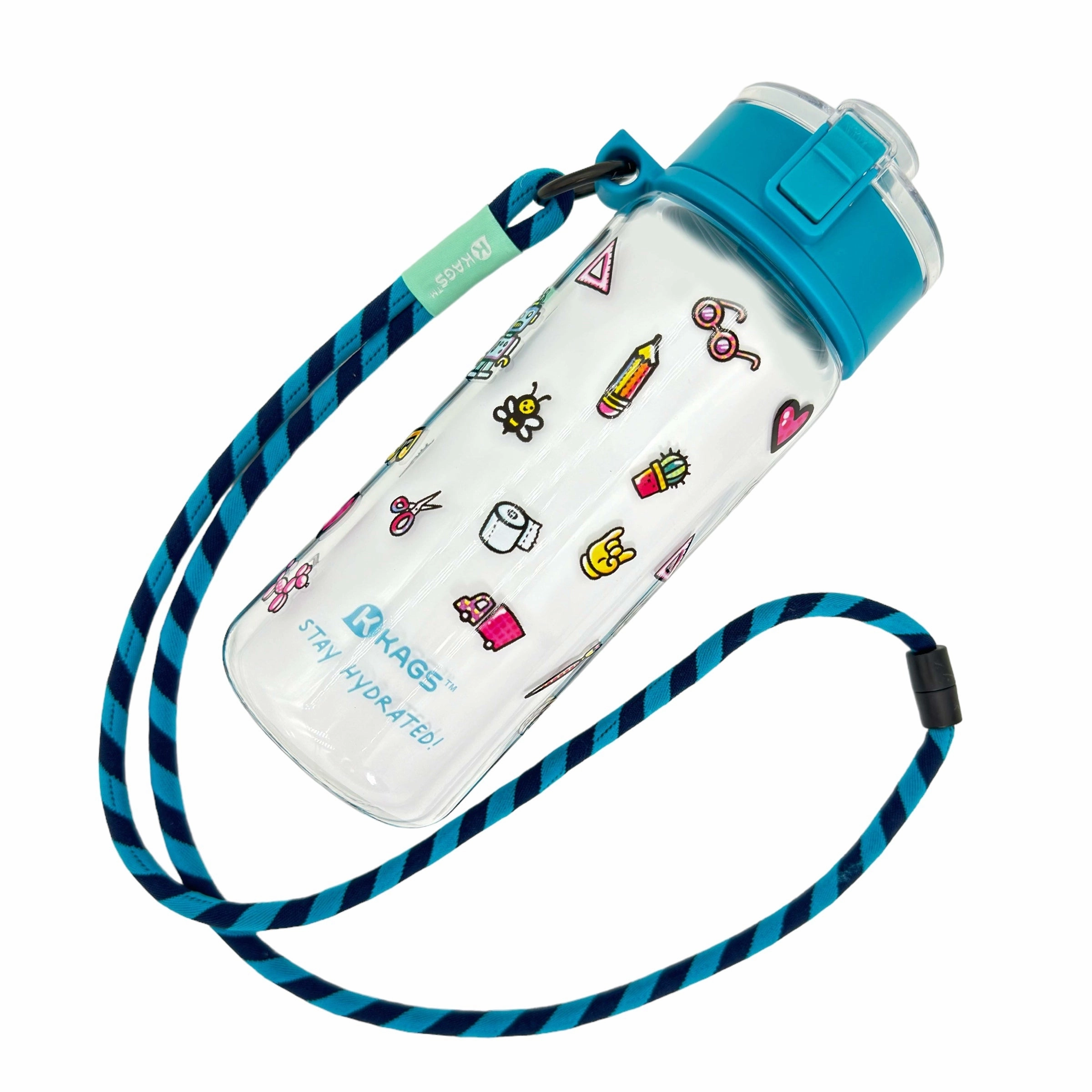 KAGS AQUARECHARGE Series Tritan 600ML Water Bottle w/ Crossbody Strap Cartoon Series