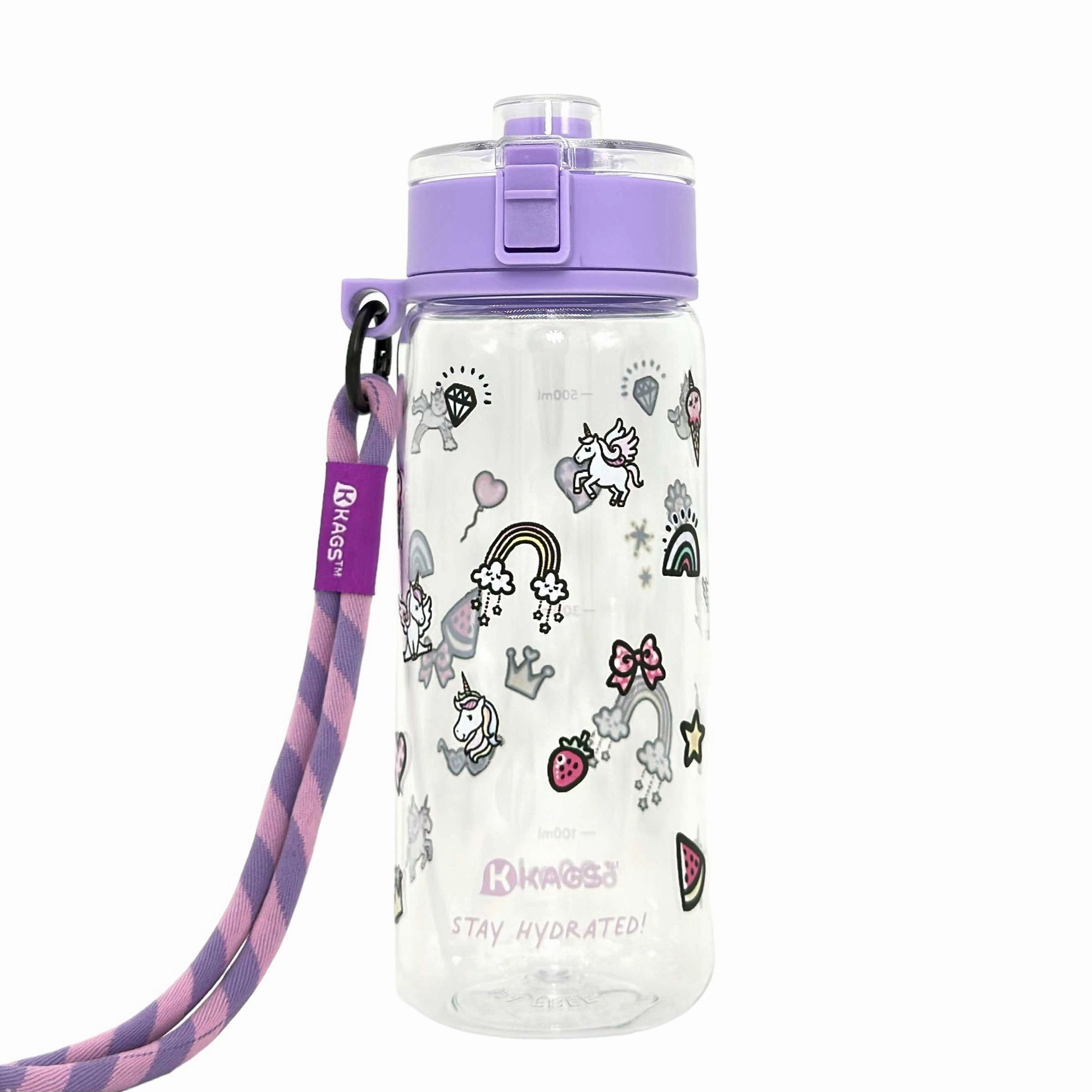 KAGS AQUARECHARGE Series Tritan 600ML Water Bottle w/ Crossbody Strap Cartoon Series