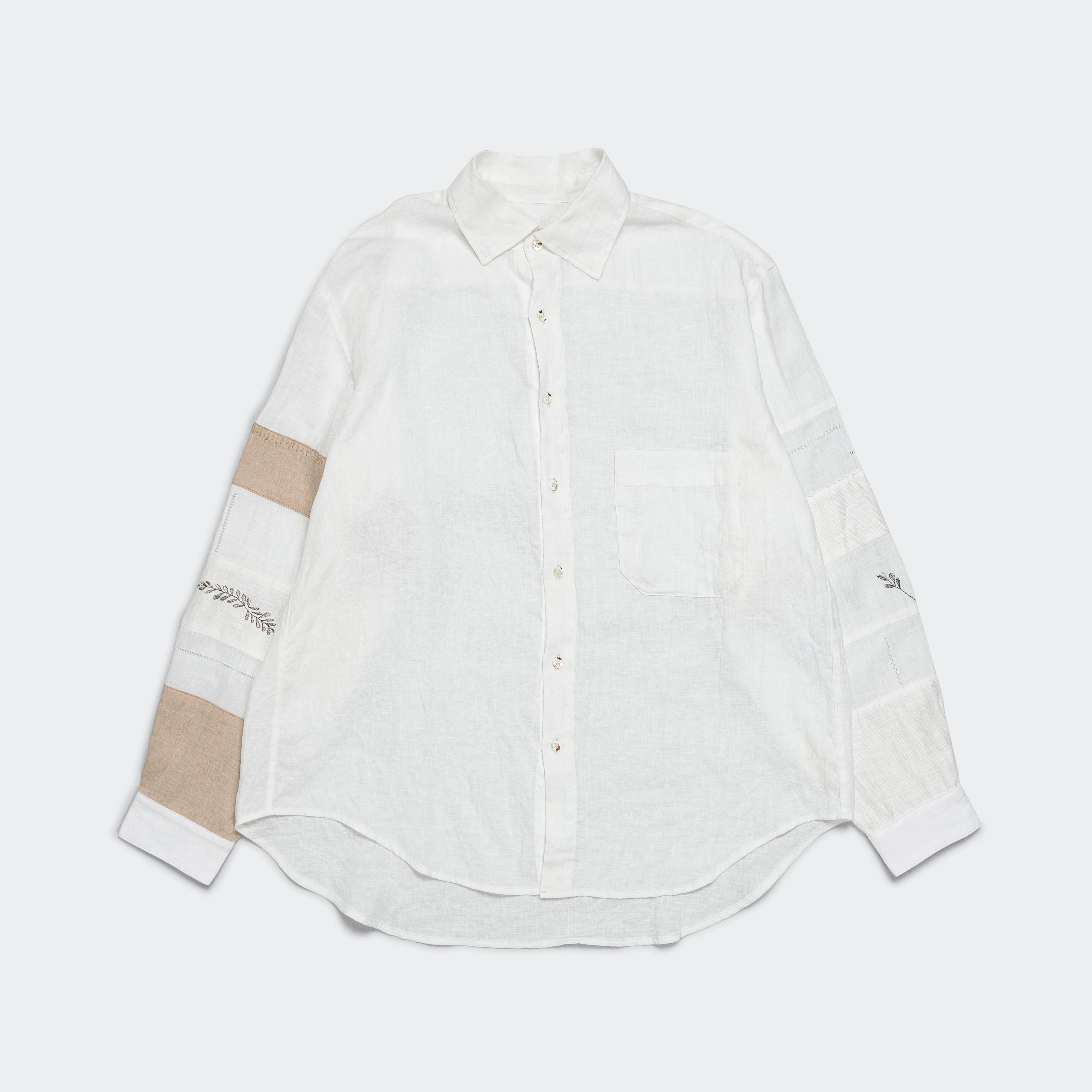 Linen Drawn Work Hippie Sleeve Shirt - White