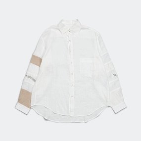 Linen Drawn Work Hippie Sleeve Shirt - White