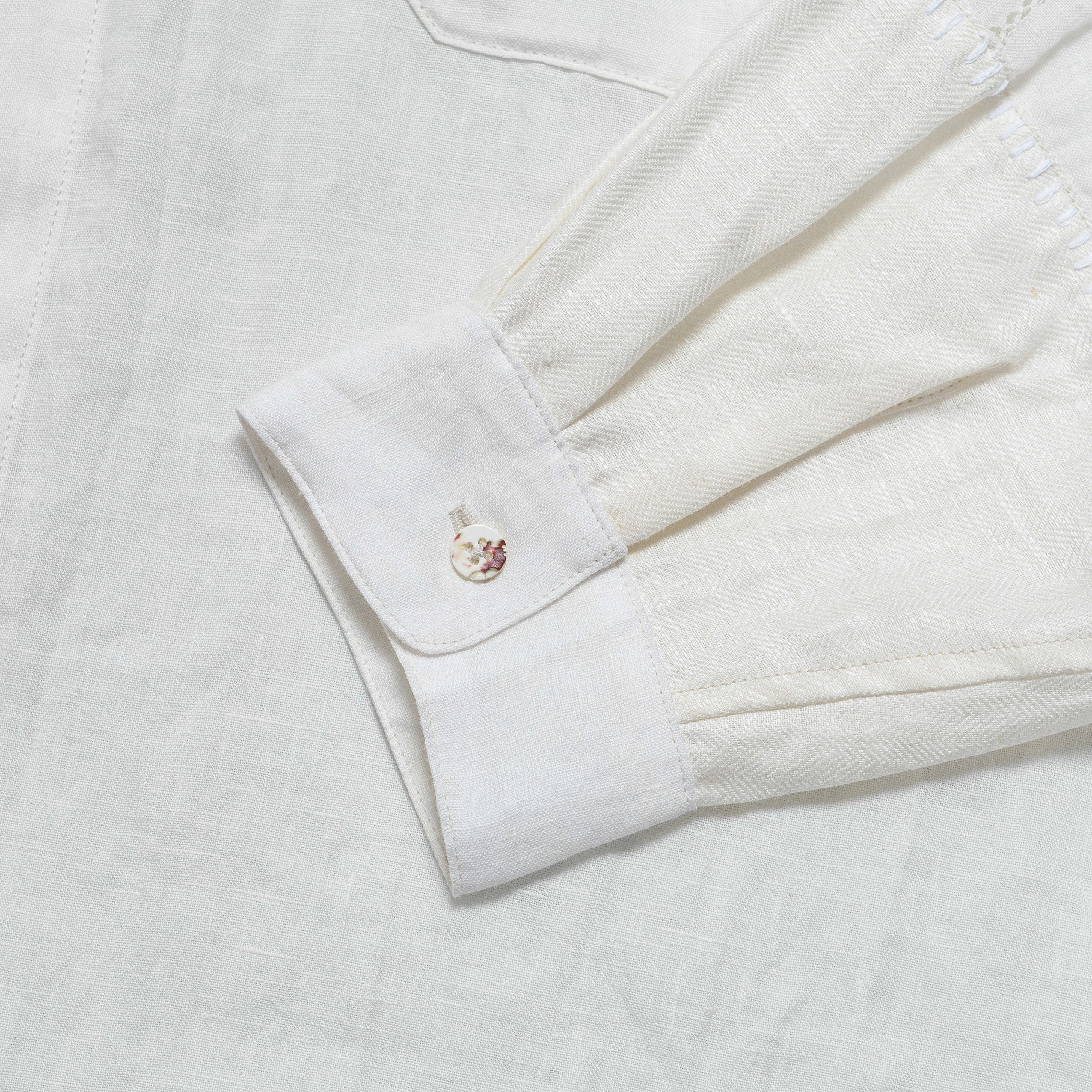 Linen Drawn Work Hippie Sleeve Shirt - White