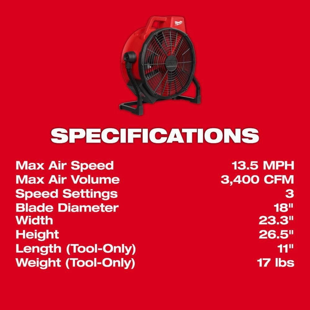 Milwaukee 0821-20 - M18™ Brushless 18" Fan
