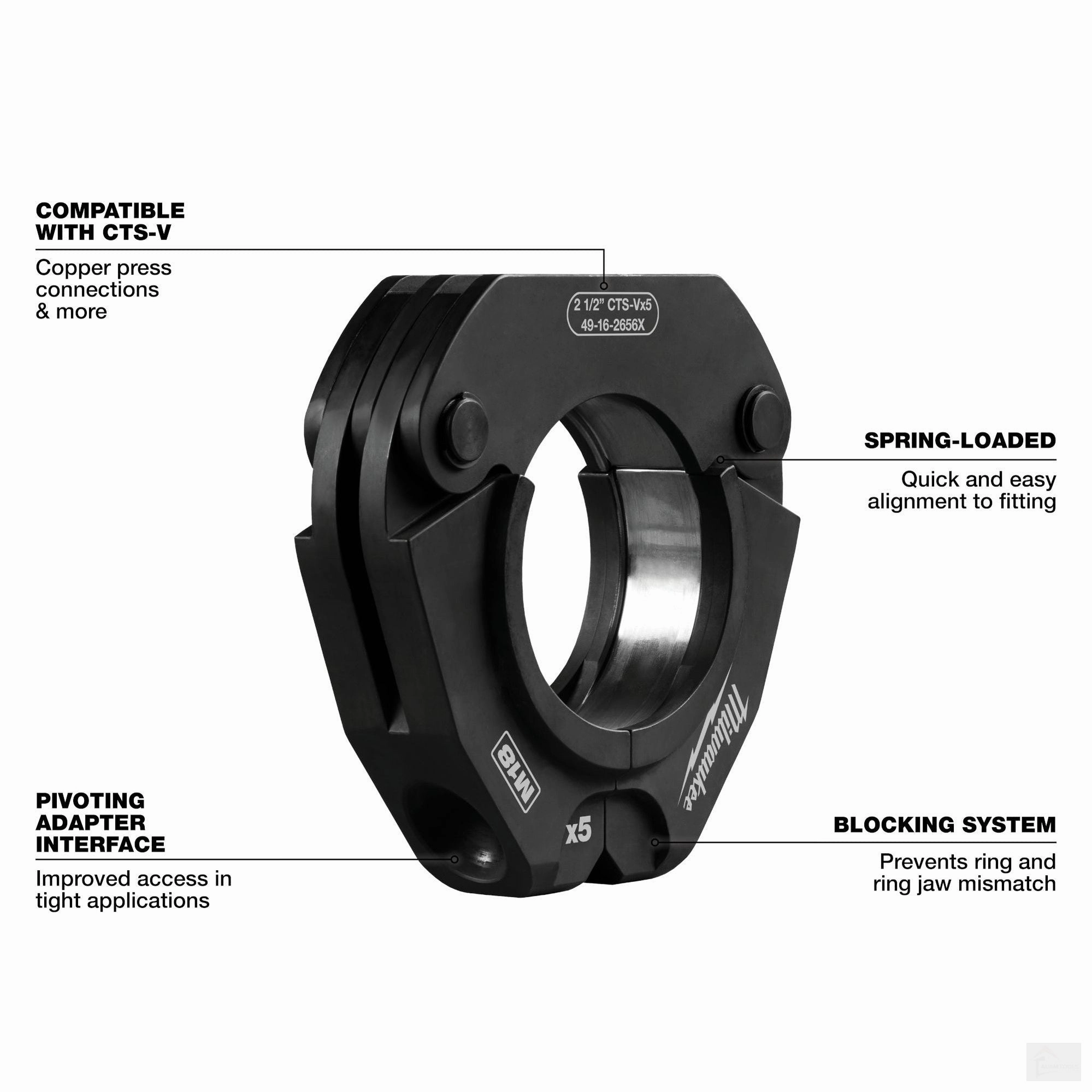 Milwaukee 2-1/2" - 4" CTS-V Pivoting Press Ring Kit for M18™ FORCE LOGIC™ Press Tools (49-16-2690X)