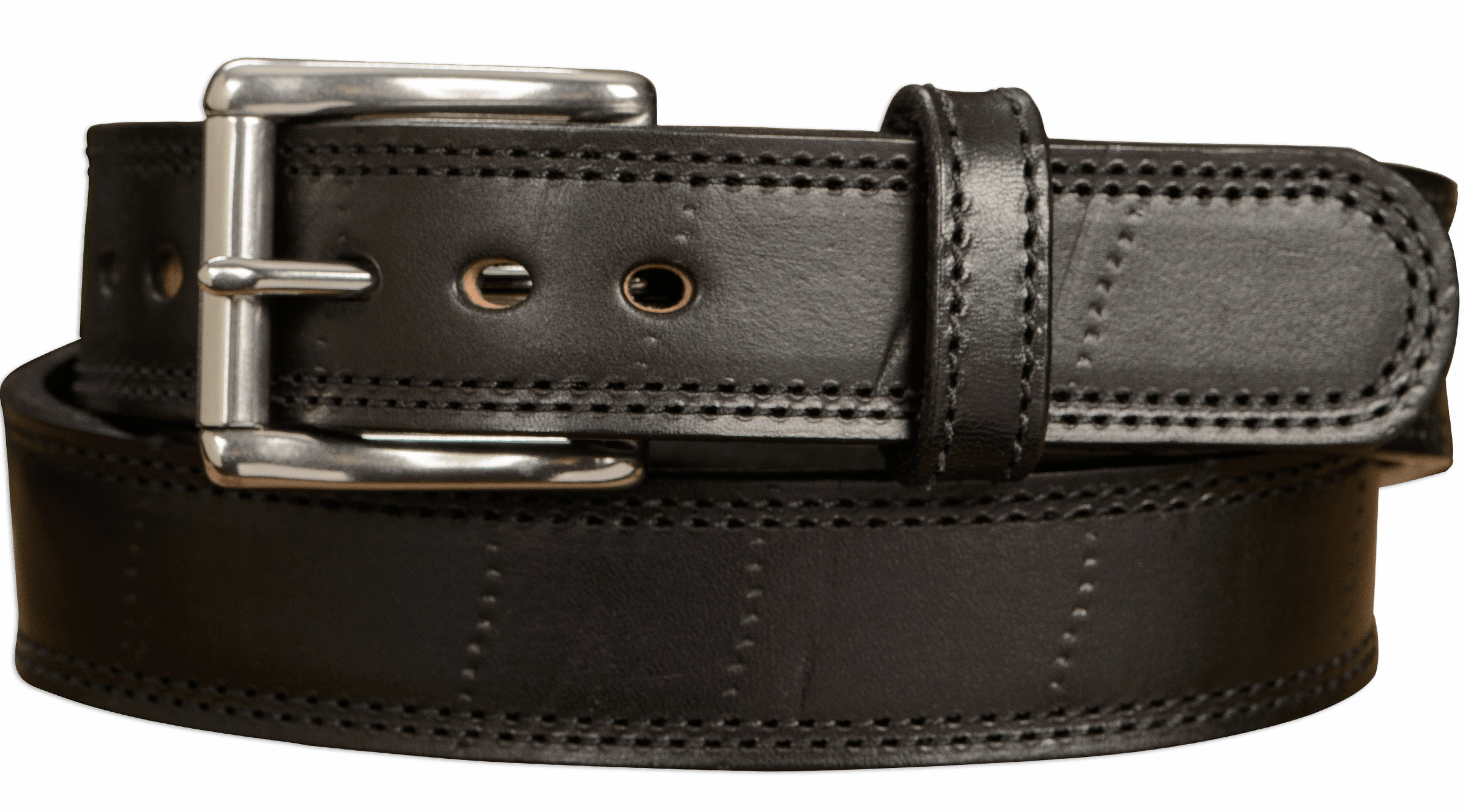 SPECIAL OFFER - The Bomber: Men's Black Double Stitched With Distressed Marks Leather Belt 1.50"