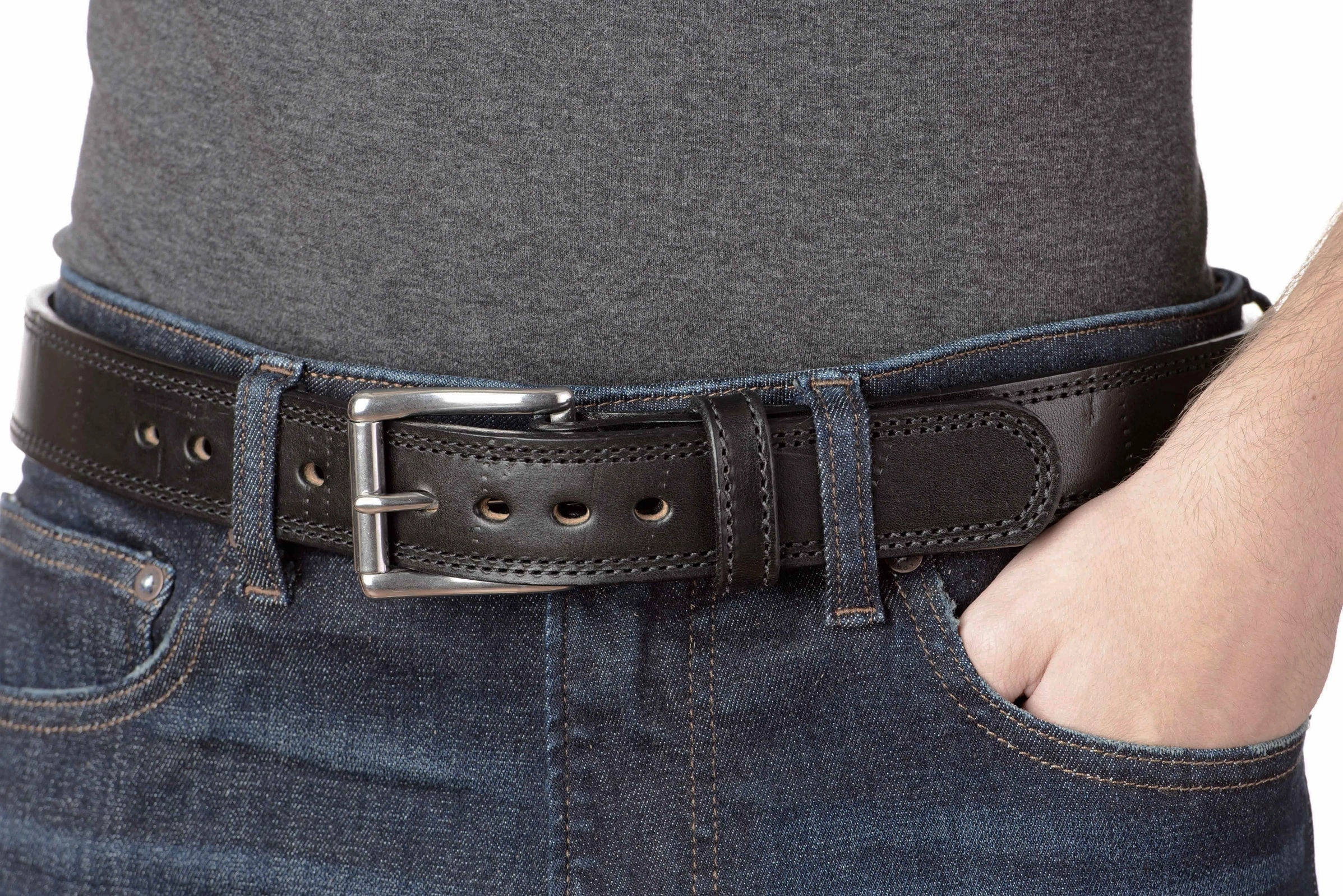 SPECIAL OFFER - The Bomber: Men's Black Double Stitched With Distressed Marks Leather Belt 1.50"