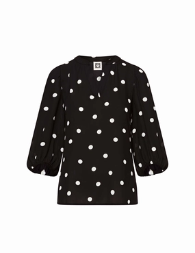 Split Neck High Low Long Sleeve Blouse- Sale