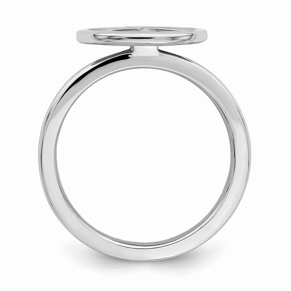 SS Stackable Expressions Polished Black Enameled Peace Sign Ring | QSK126
