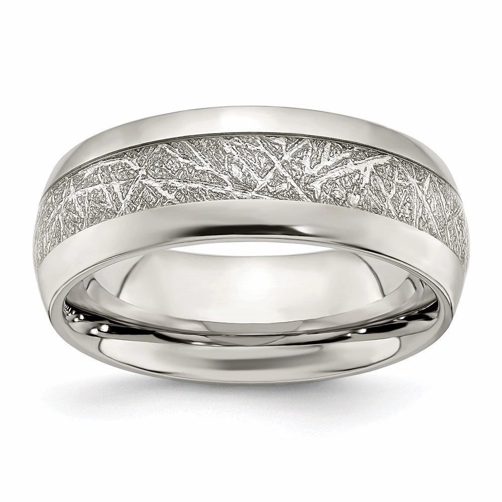 Stainless Steel Polished Glitter Paper Inlay Center 8mm Band | SR677