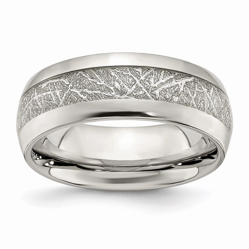 Stainless Steel Polished Glitter Paper Inlay Center 8mm Band | SR677